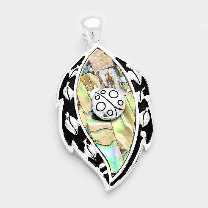 Abalone Embossed Antique Leaf Ladybug Magnetic Pendant - Madeline Love - Flyclothing LLC