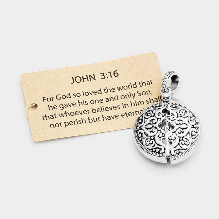 "John 3:16" Filigree Round Locket Pendant - Madeline Love - Flyclothing LLC