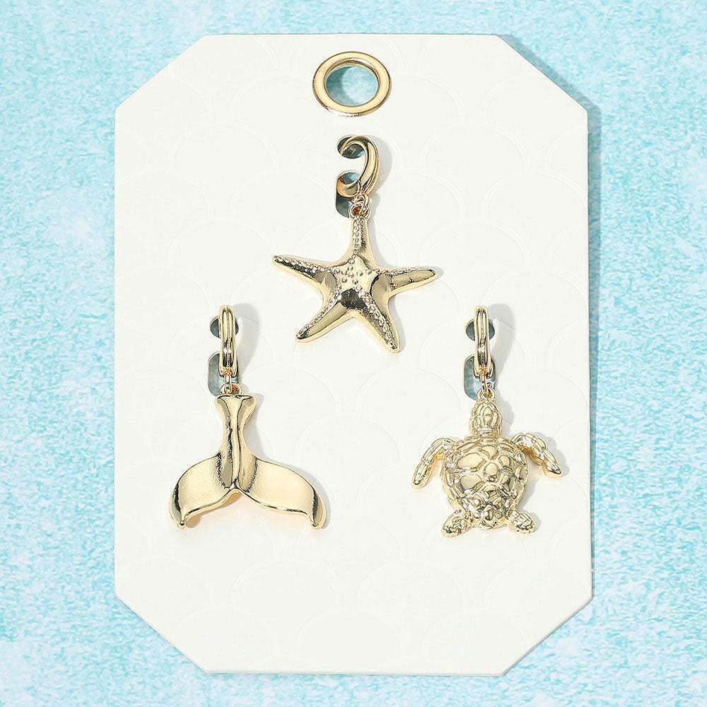 3PCS - Metal Whale Tale Starfish Sea Turtle Pendant Charm Set - Madeline Love - Flyclothing LLC