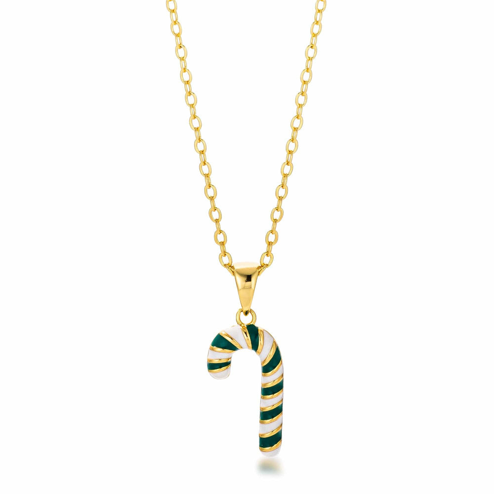Gold Plated Enamel Candy Cane Necklace - JGI