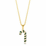Gold Plated Enamel Candy Cane Necklace - JGI