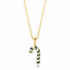 Gold Plated Enamel Candy Cane Necklace - JGI