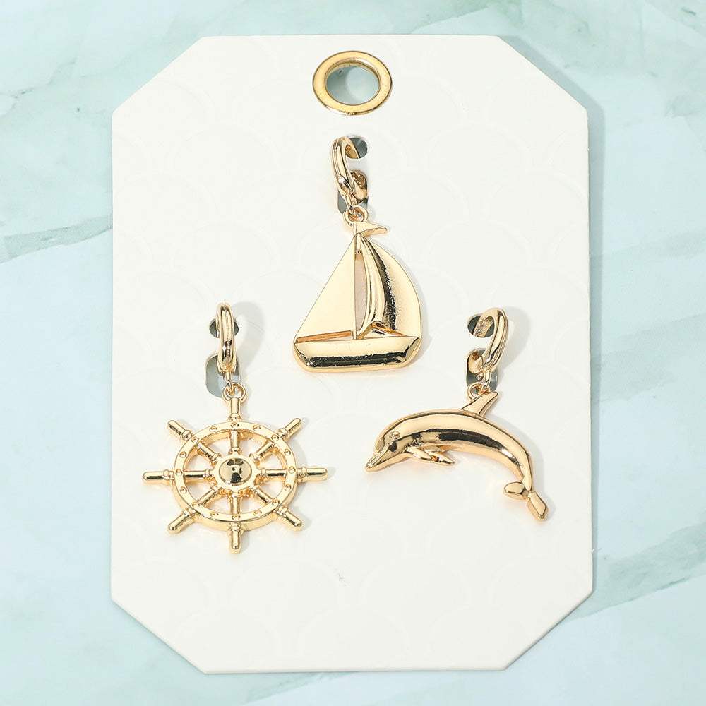 3PCS - Metal Ship Wheel Sailboat Dolphin Pendant Charm Set - Madeline Love - Flyclothing LLC