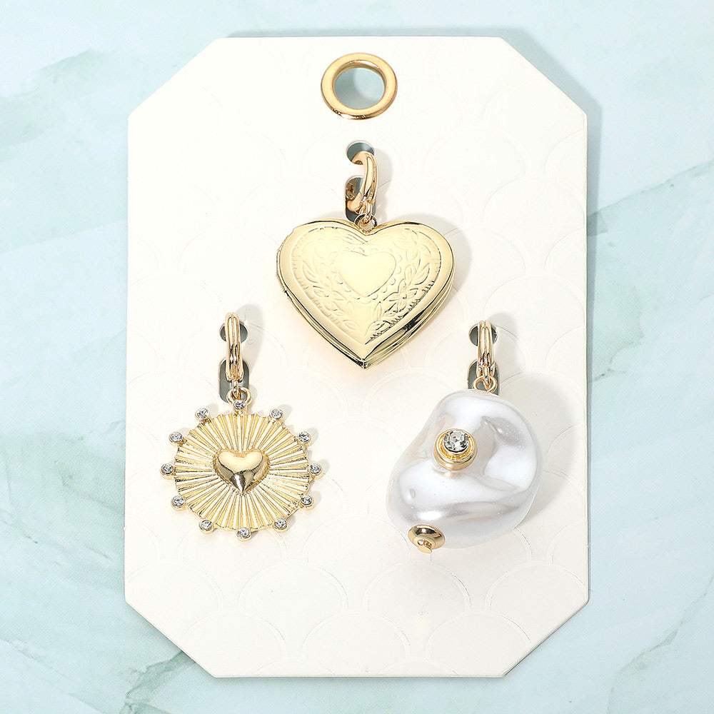 3PCS - Heart Locket Radiant Medallion abstract Pearl Pendant Charm Set - Madeline Love - Flyclothing LLC