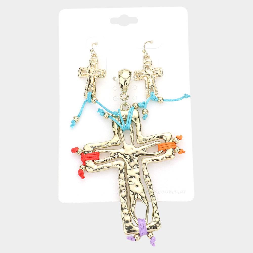 Colorful Hammered Metal Cross Pendant Set - Madeline Love - Flyclothing LLC