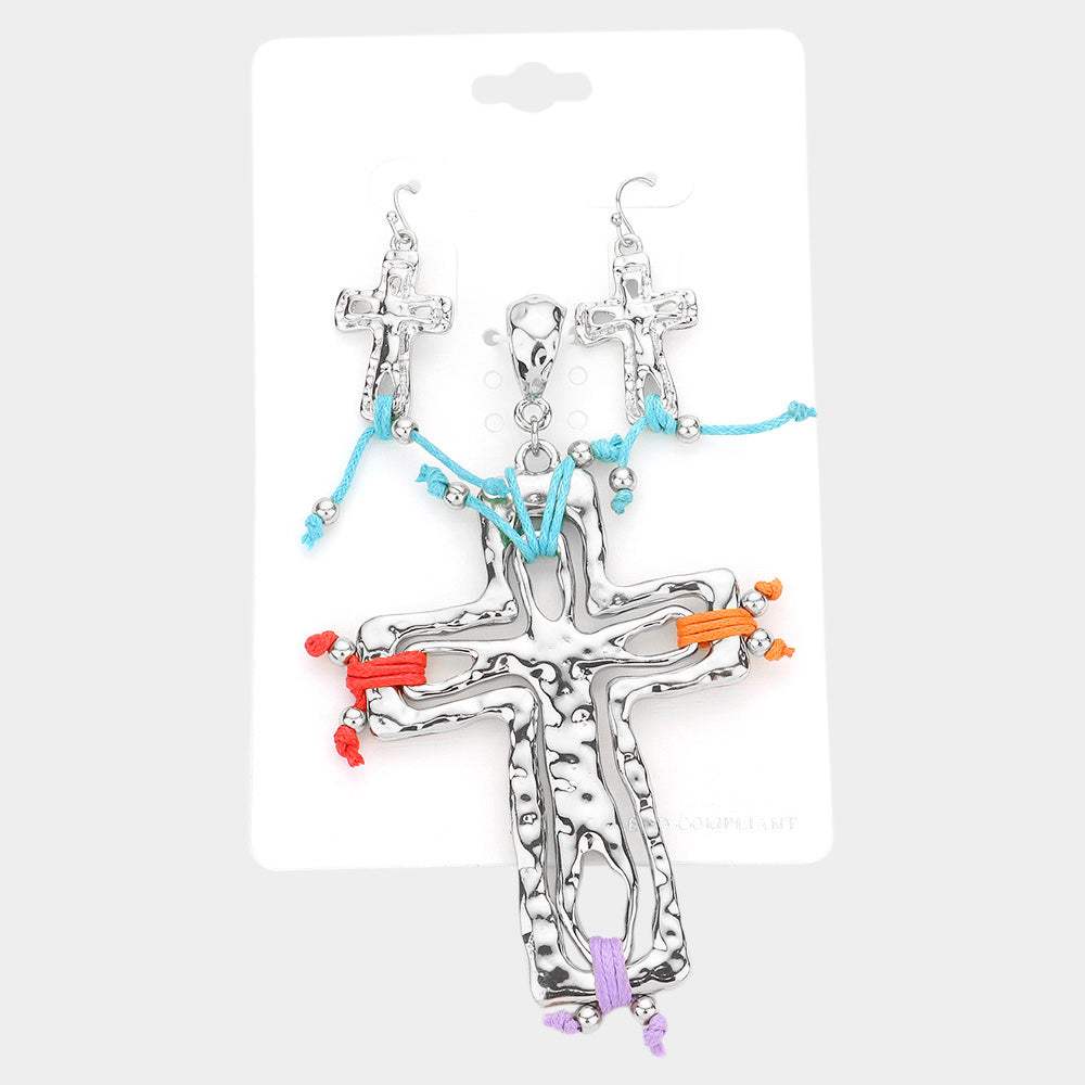 Colorful Hammered Metal Cross Pendant Set - Madeline Love - Flyclothing LLC