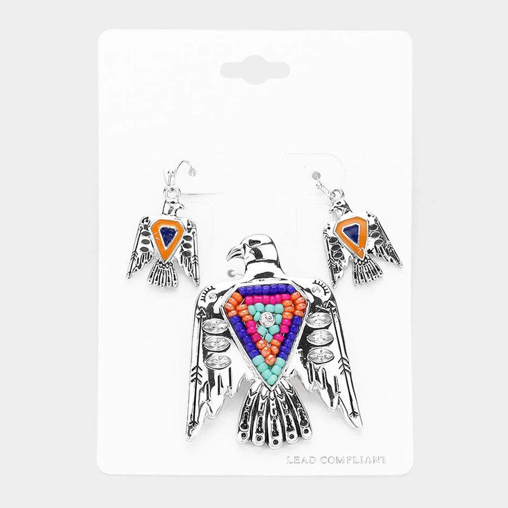 Boho Bead Accented Aztec Bird Magnetic Pendant Set - Madeline Love - Flyclothing LLC