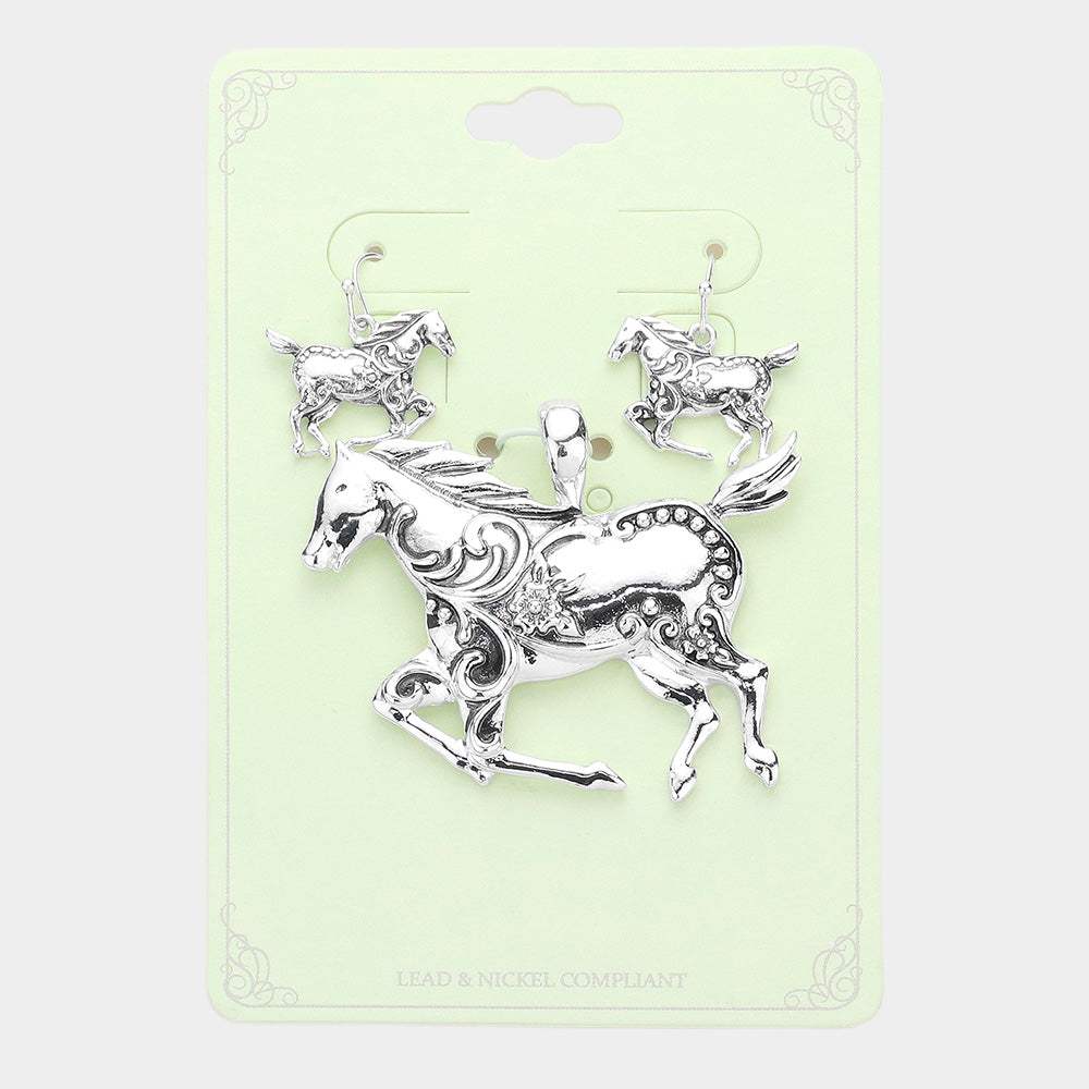 Antique Metal Running Horse Pendant Set - Madeline Love - Flyclothing LLC