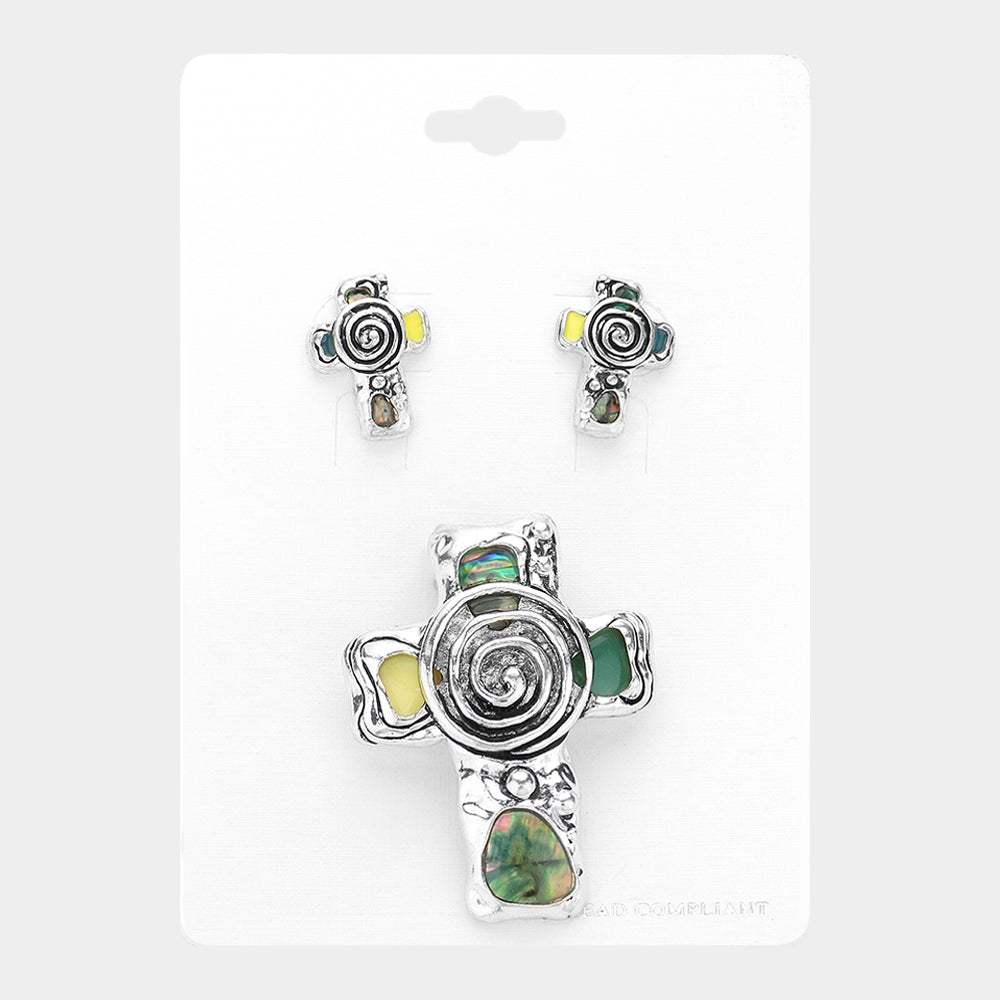 Abalone Metal Spiral Cross Pendant - Madeline Love - Flyclothing LLC