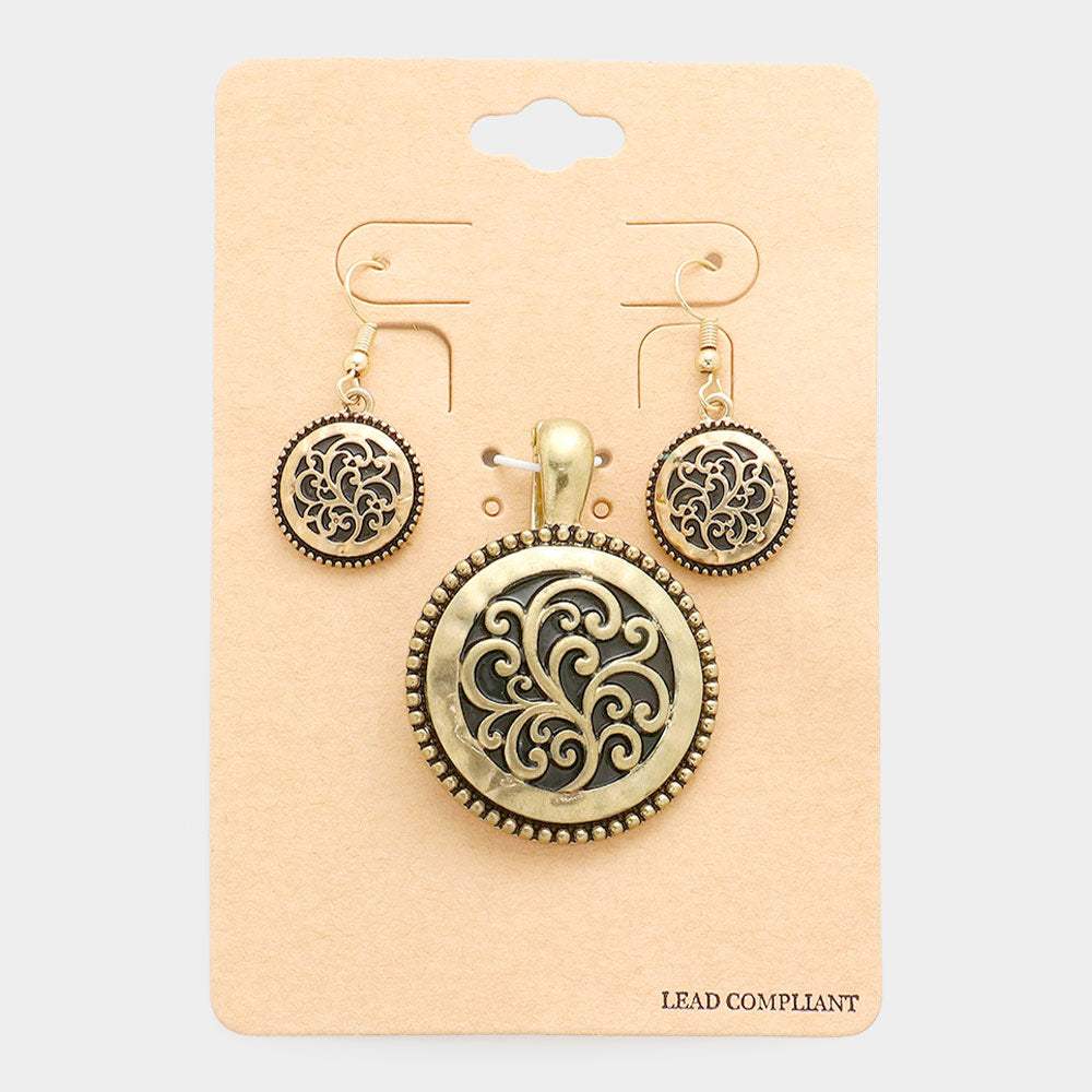 Embossed Antique Round Magnetic Pendant Set - Madeline Love - Flyclothing LLC