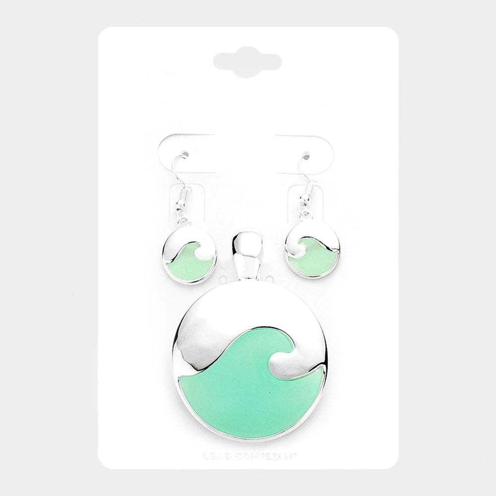 Sea Glass Wave Round Pendant Set - Madeline Love - Flyclothing LLC