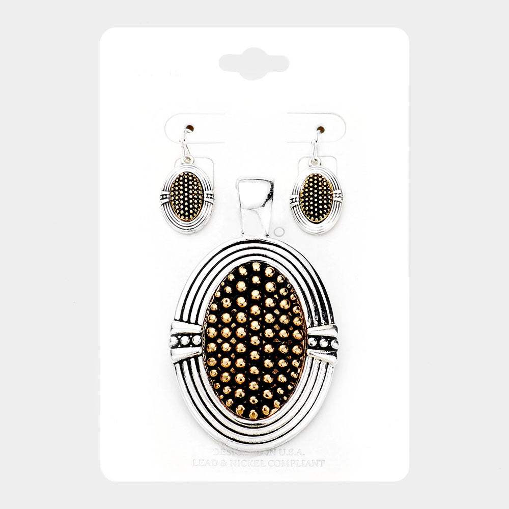 Embossed Dot Stripe Oval Metal Magnetic Pendant Set - Madeline Love - Flyclothing LLC