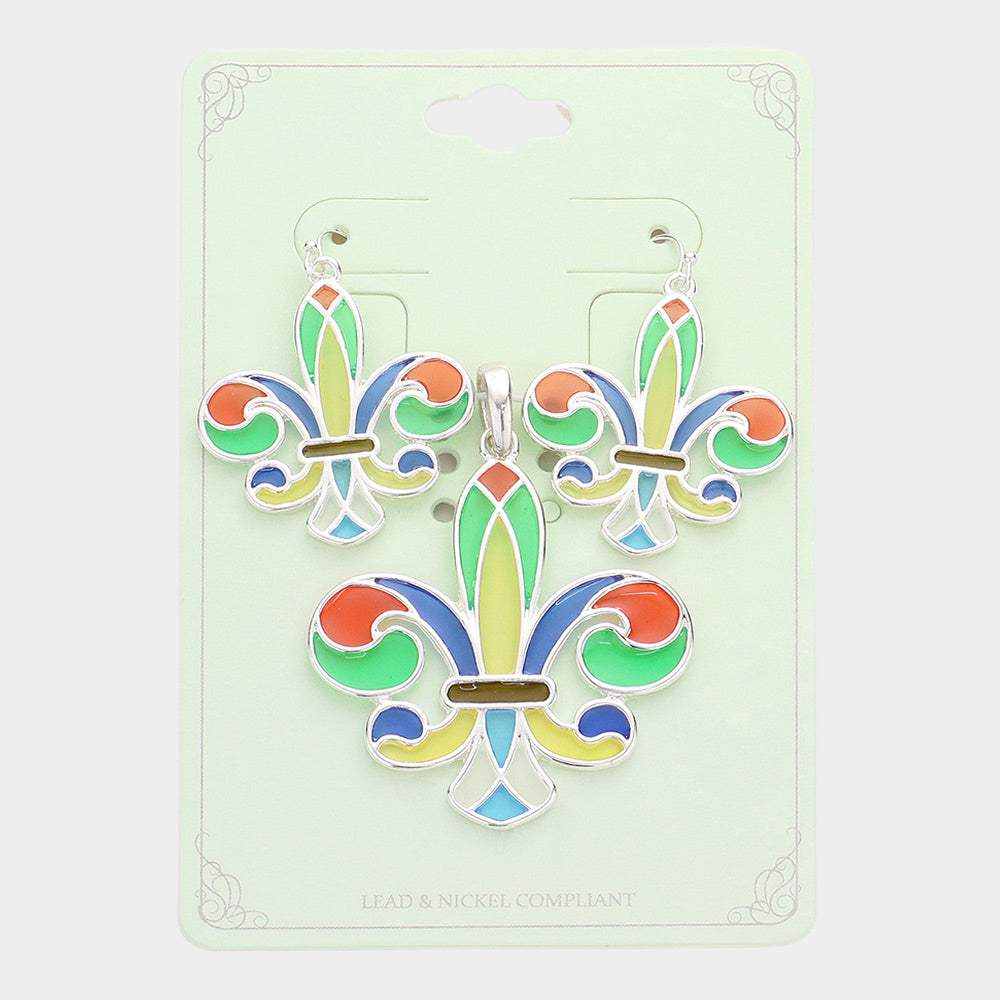 Colorful Fleur de Lis Pendant Set - Madeline Love - Flyclothing LLC