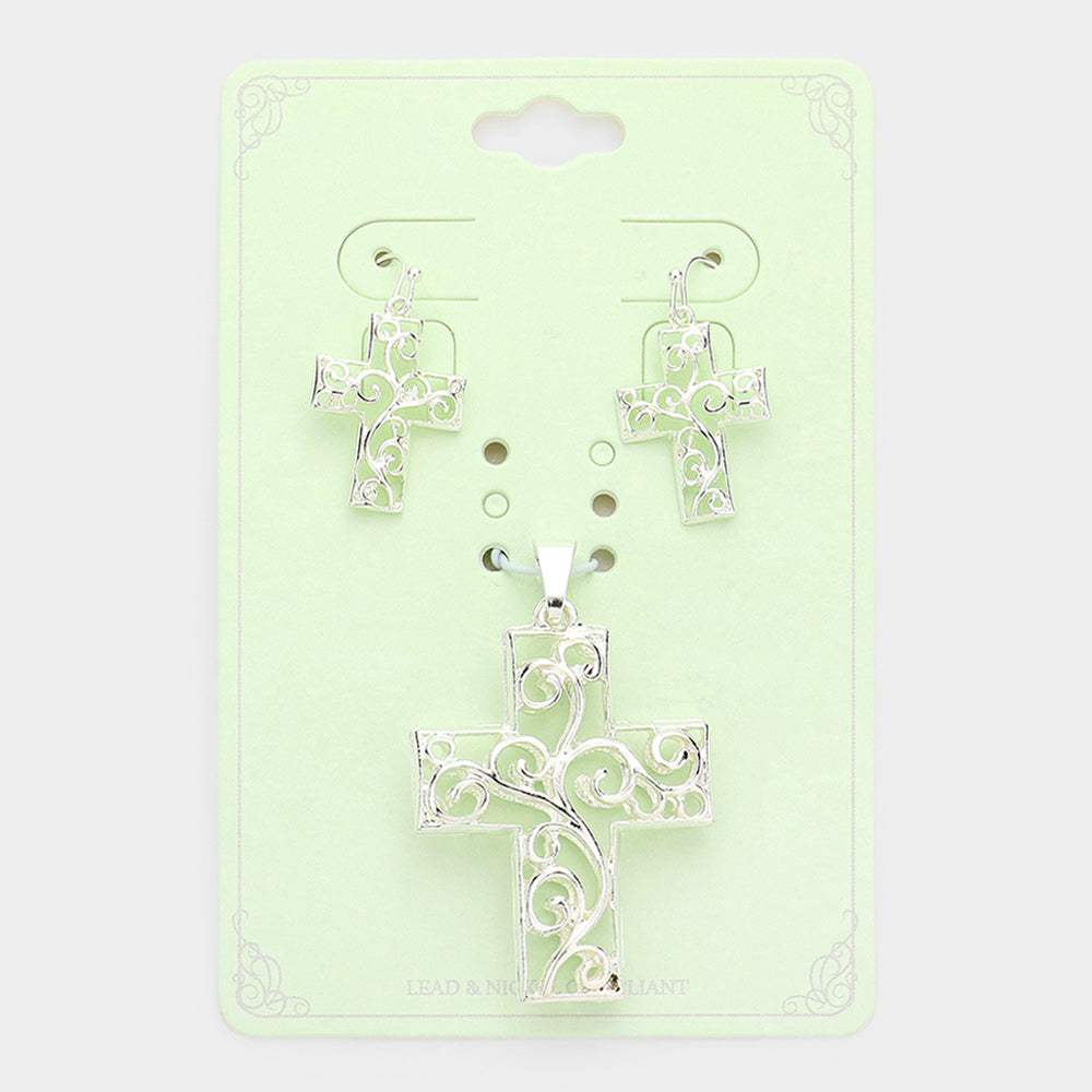 Filigree Metal Cross Pendant Set - Madeline Love - Flyclothing LLC