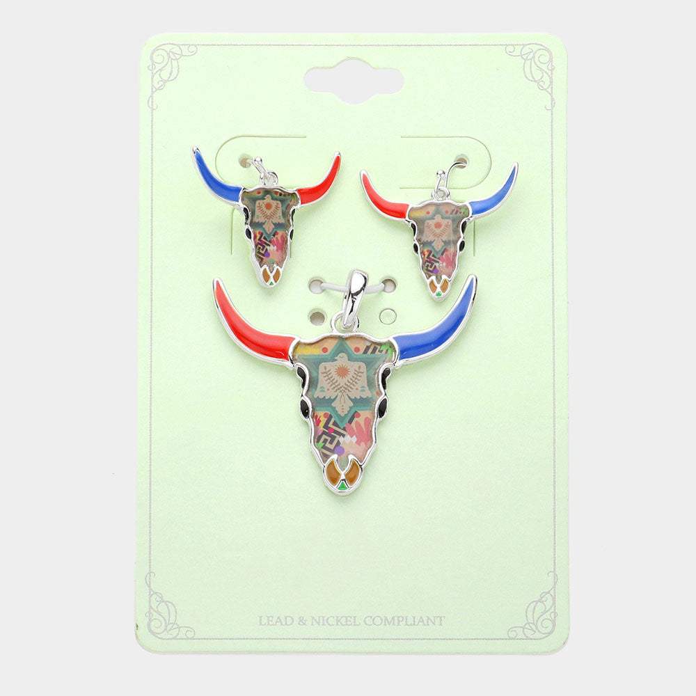 Enamel Steer Head Pendant Set - Madeline Love - Flyclothing LLC