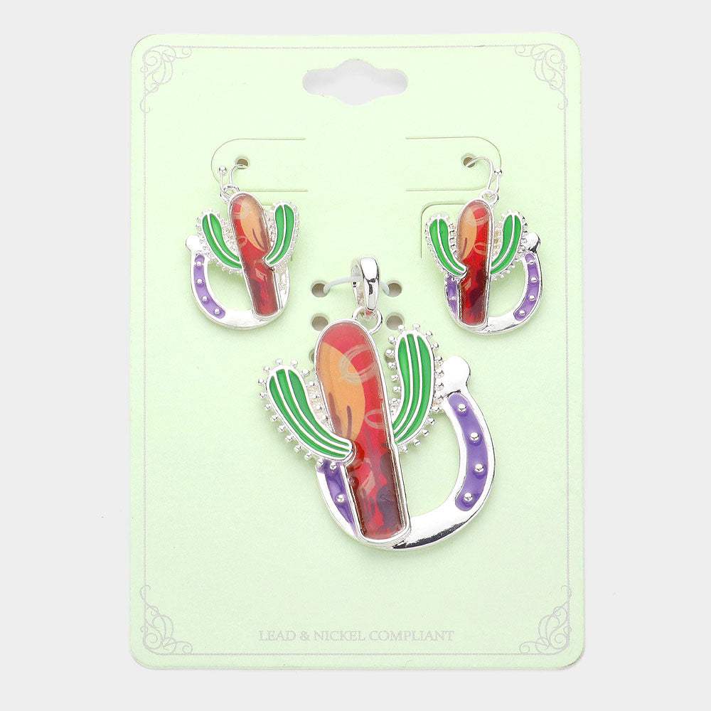Enamel Cactus Pendant Set - Madeline Love - Flyclothing LLC