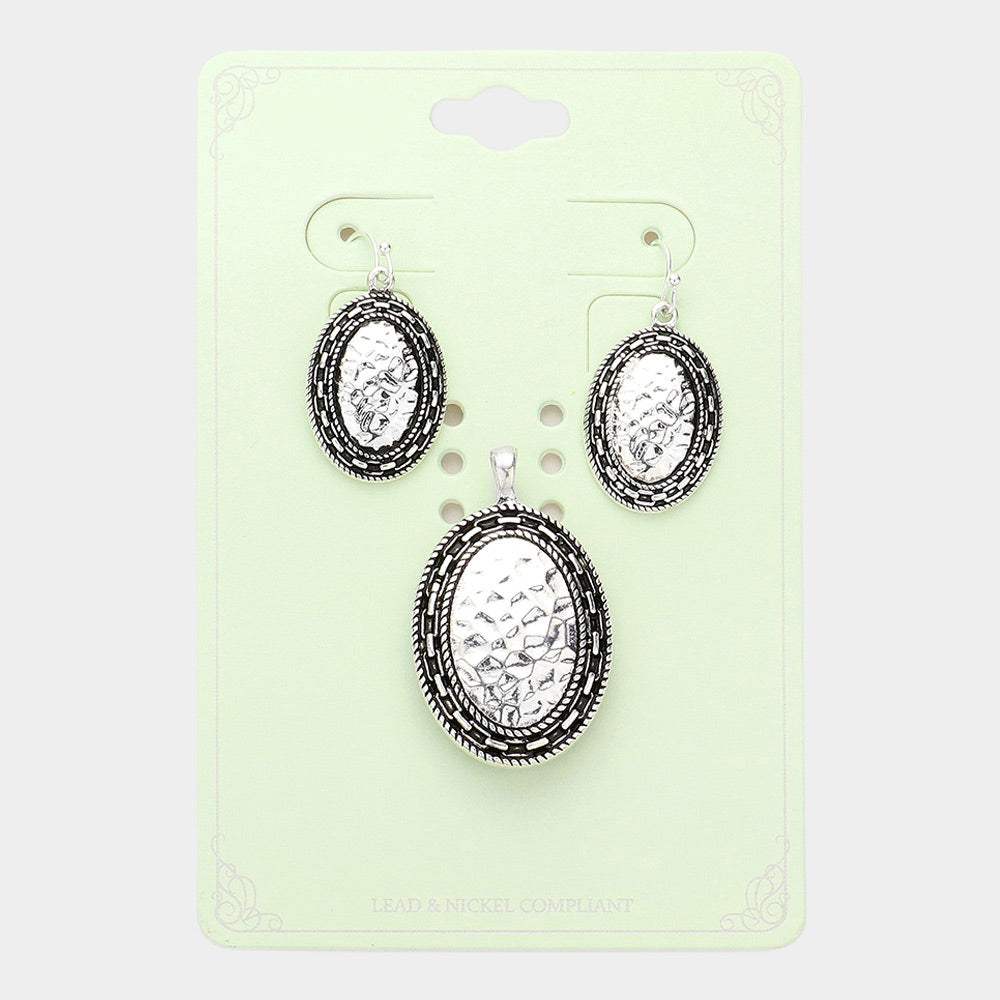 Embossed Antique Metal Oval Pendant Set - Madeline Love - Flyclothing LLC