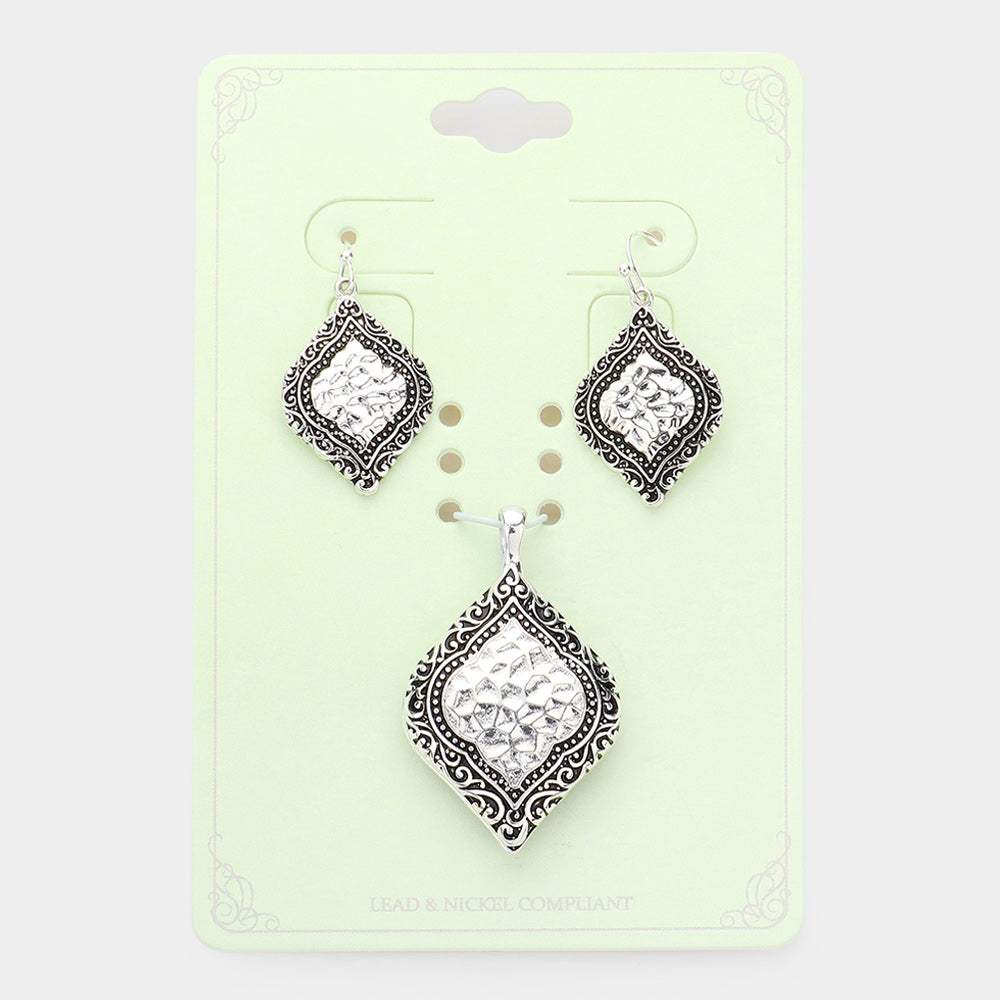 Embossed Antique Metal Petal Pendant Set - Madeline Love - Flyclothing LLC