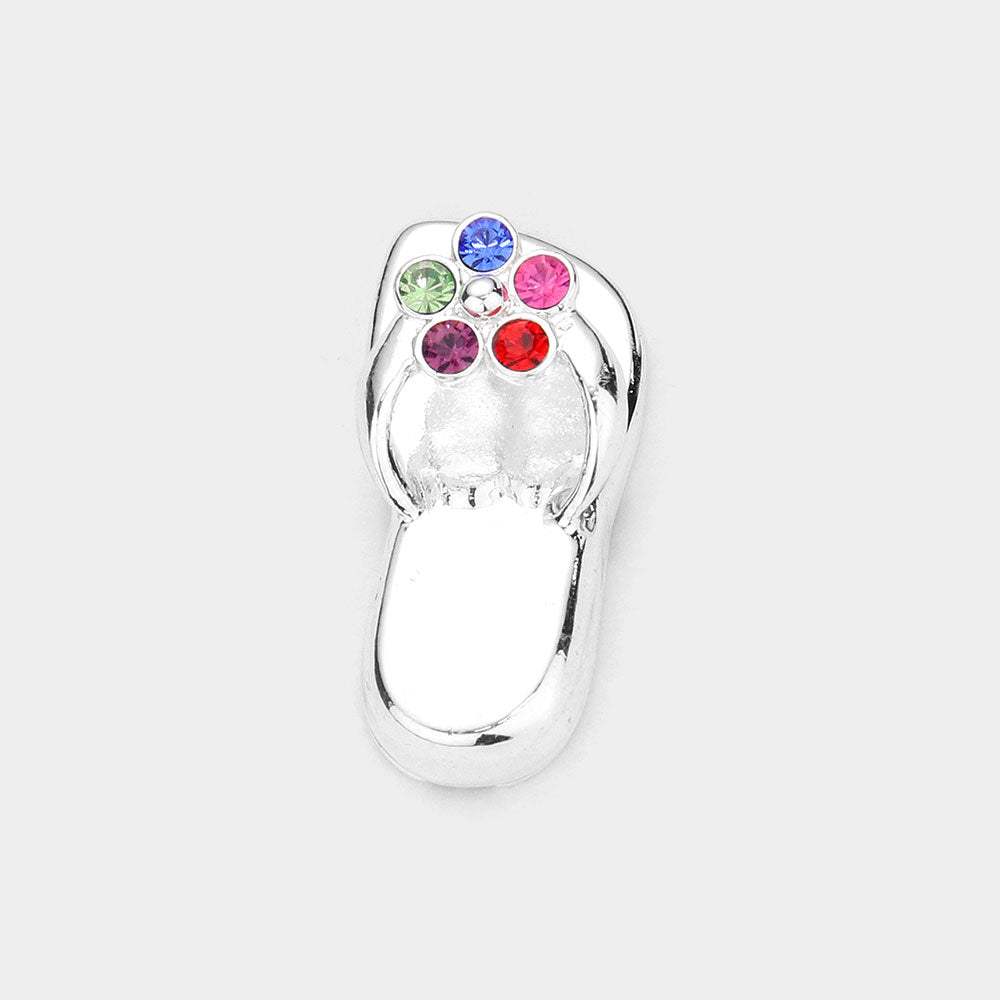 Stone Embellished Metal Flip Flop Pendant - Madeline Love - Flyclothing LLC