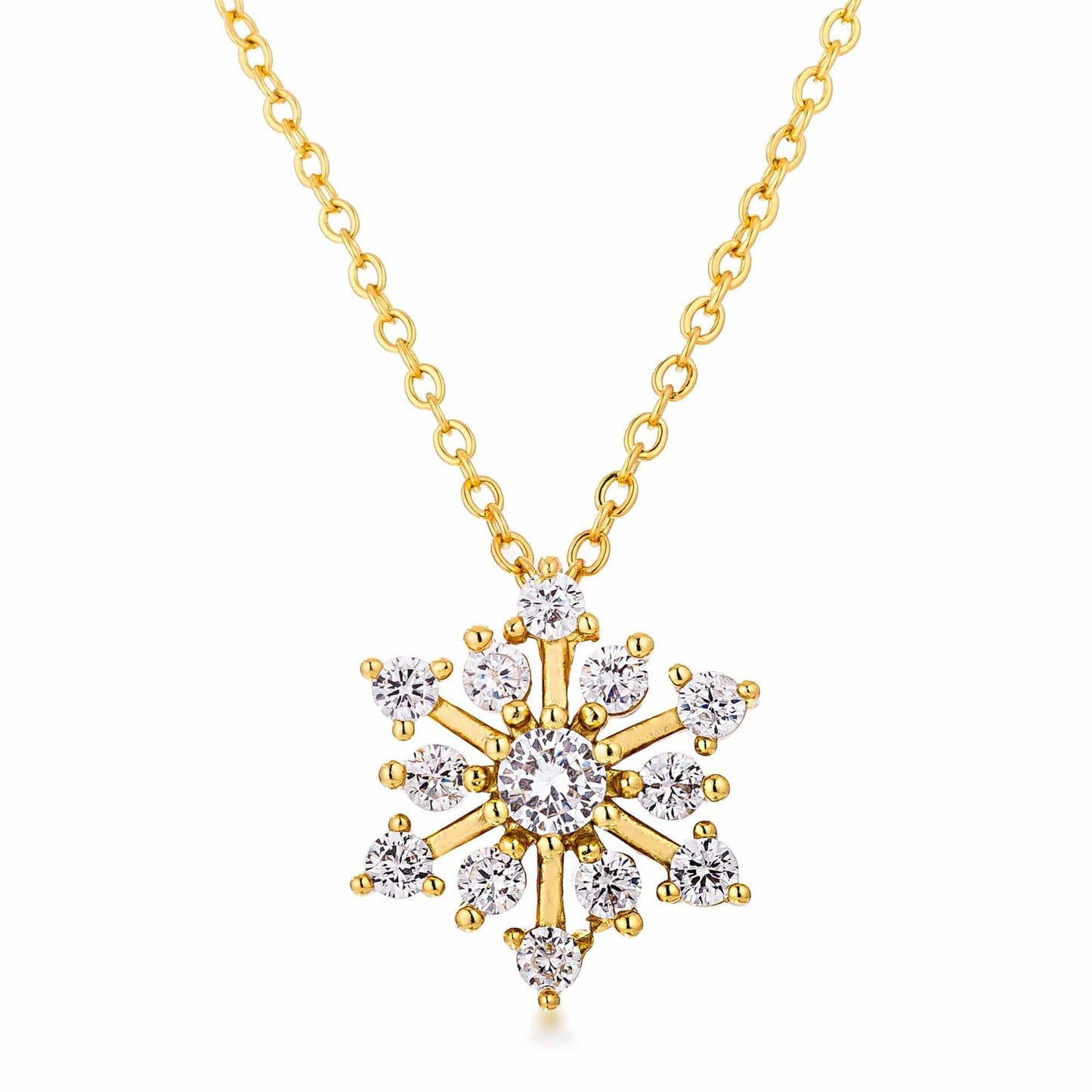 Contemporary Gold Plated CZ Snowflake Necklace - JGI - Flyclothing LLC