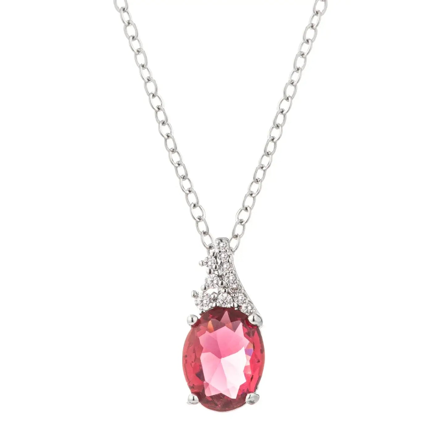 J GOODIN Raspberry Sparkle Oval CZ Rhodium-Plated Pendant Necklace - J GOODIN - Flyclothing LLC