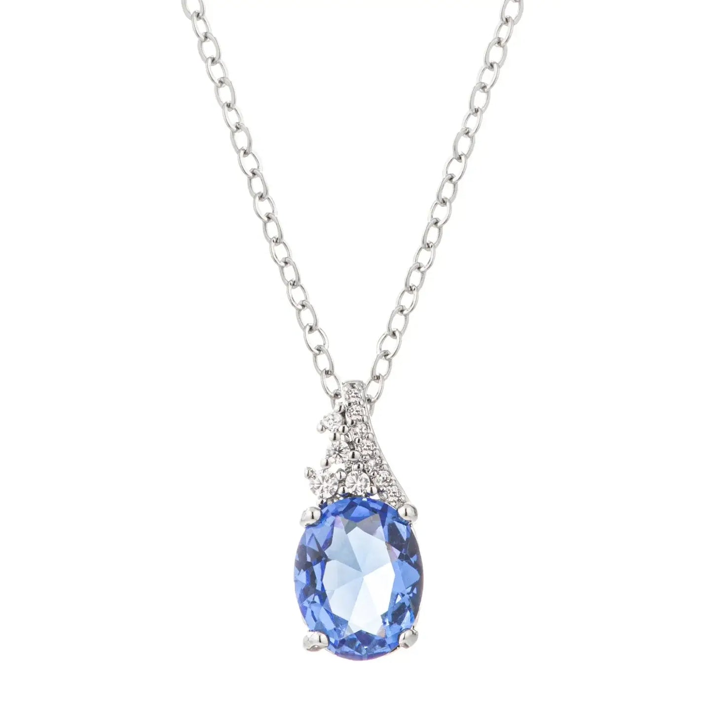 J GOODIN Blue Brilliance Oval CZ Rhodium-Plated Pendant Necklace - J GOODIN - Flyclothing LLC