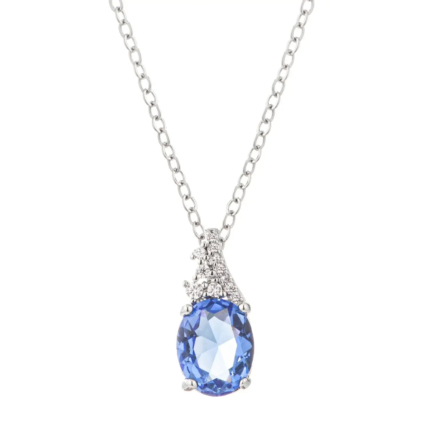 J GOODIN Blue Brilliance Oval CZ Rhodium-Plated Pendant Necklace - J GOODIN - Flyclothing LLC