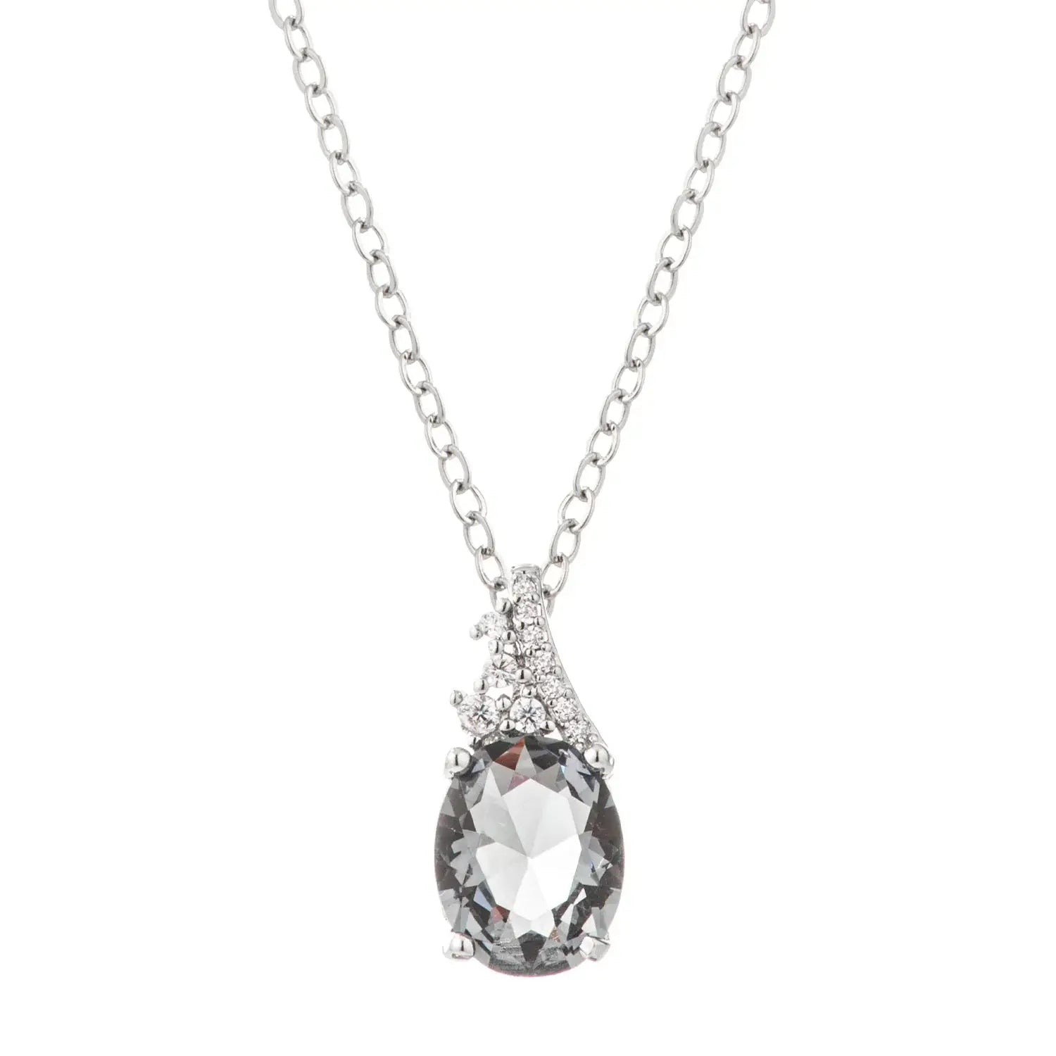 J GOODIN Silver Mist Oval CZ Rhodium-Plated Pendant Necklace - J GOODIN - Flyclothing LLC