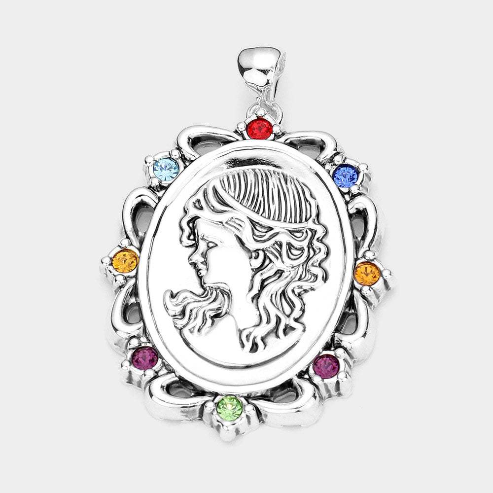 Stone Embellished Embossed Metal Girl Pendant - Madeline Love - Flyclothing LLC