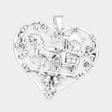 Metal Carriage Christmas Jingle Bell Accented Heart Pendant - Madeline Love - Flyclothing LLC