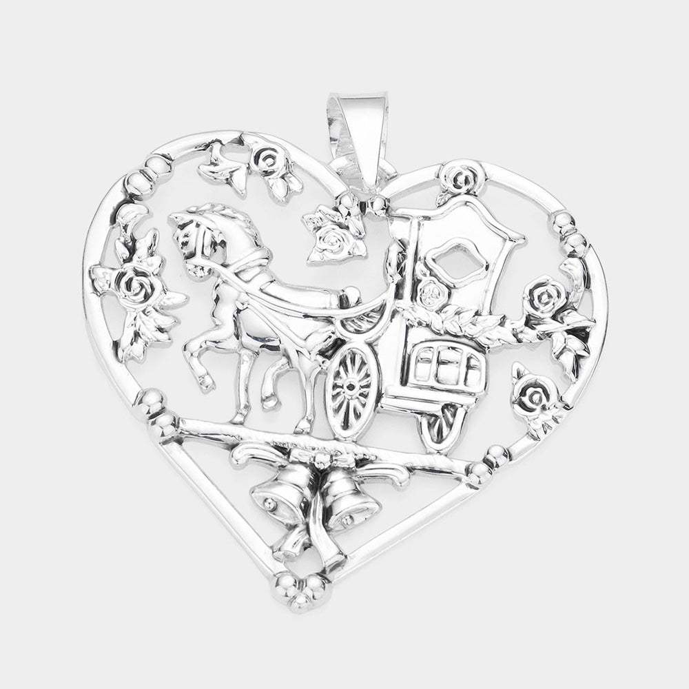 Metal Carriage Christmas Jingle Bell Accented Heart Pendant - Madeline Love - Flyclothing LLC