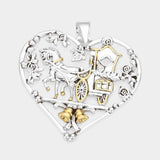 Metal Carriage Christmas Jingle Bell Accented Heart Pendant - Madeline Love - Flyclothing LLC