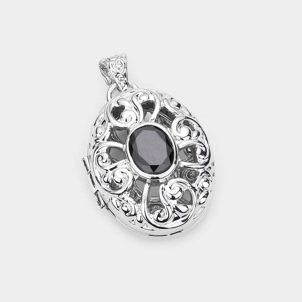 CZ Oval Accented Filigree Metal Locket Pendant - Madeline Love - Flyclothing LLC
