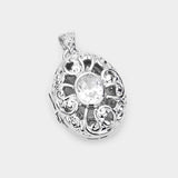 CZ Oval Accented Filigree Metal Locket Pendant - Madeline Love - Flyclothing LLC
