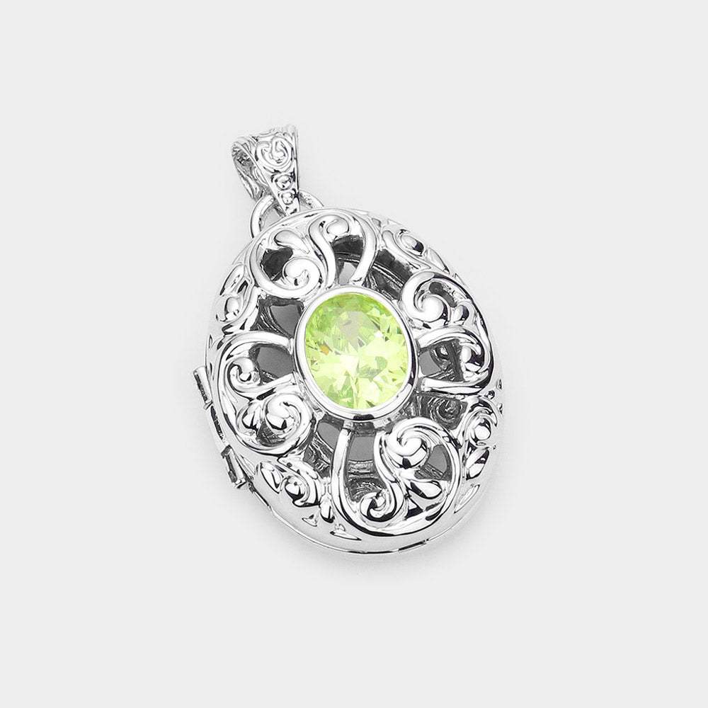 CZ Oval Accented Filigree Metal Locket Pendant - Madeline Love - Flyclothing LLC