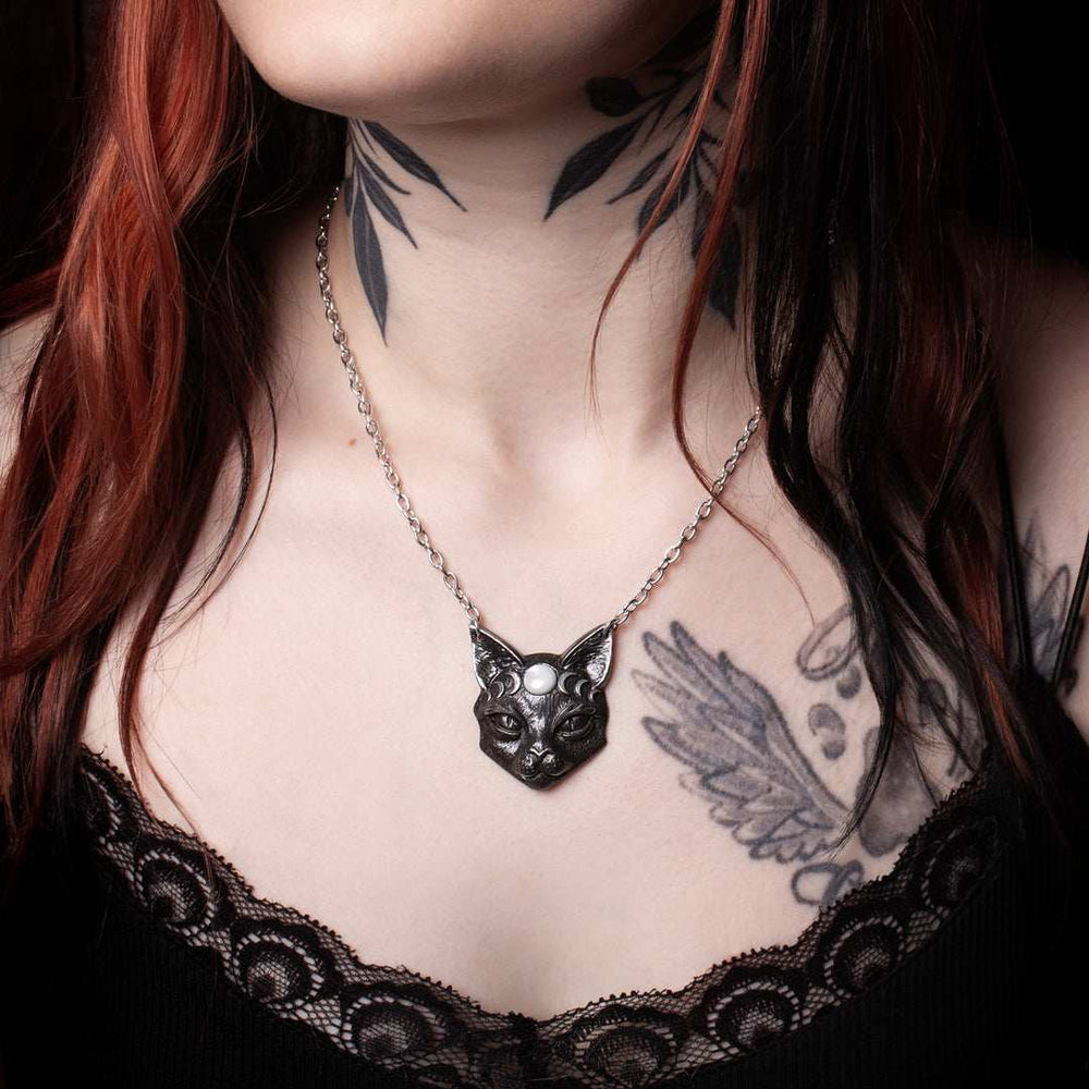 Alchemy Gothic Mystic Moon Cat Pendant - Alchemy Gothic - Flyclothing LLC
