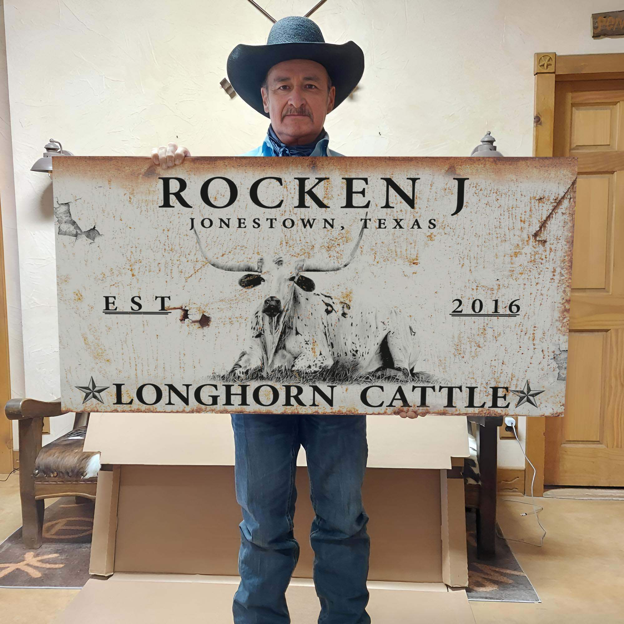 Longhorn Rustic Cattle Sign - Tailored Canvases - Flyclothing LLC