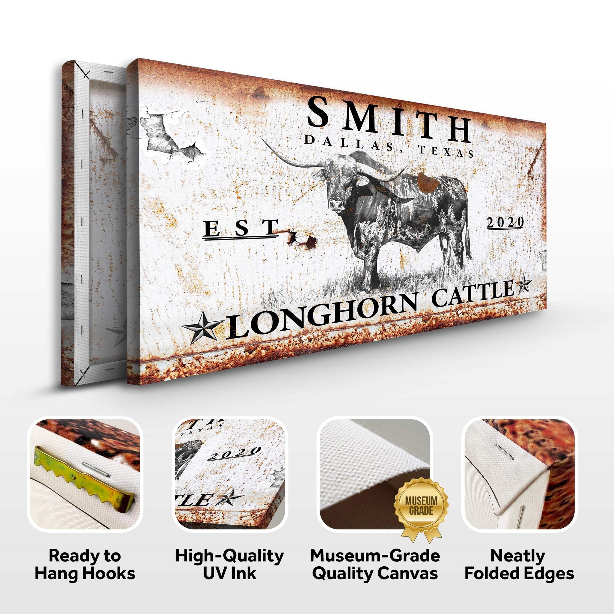 Longhorn Rustic Cattle Sign III - Tailored Canvases - Flyclothing LLC