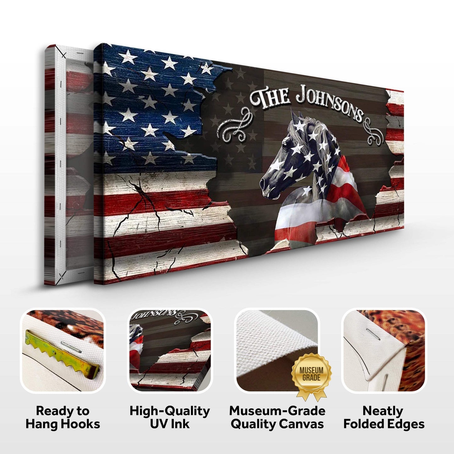 Family Name Sign - American Horse Wall Art - Tailored Canvases - Flyclothing LLC