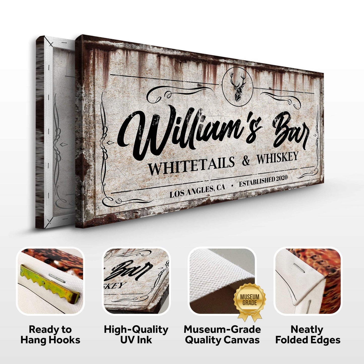 PWhitetails and Whiskey Sign: Perfect for Personalized Basement Bar Sign and Man Cave Wall Decor - Tailored Canvases - Flyclothing LLC