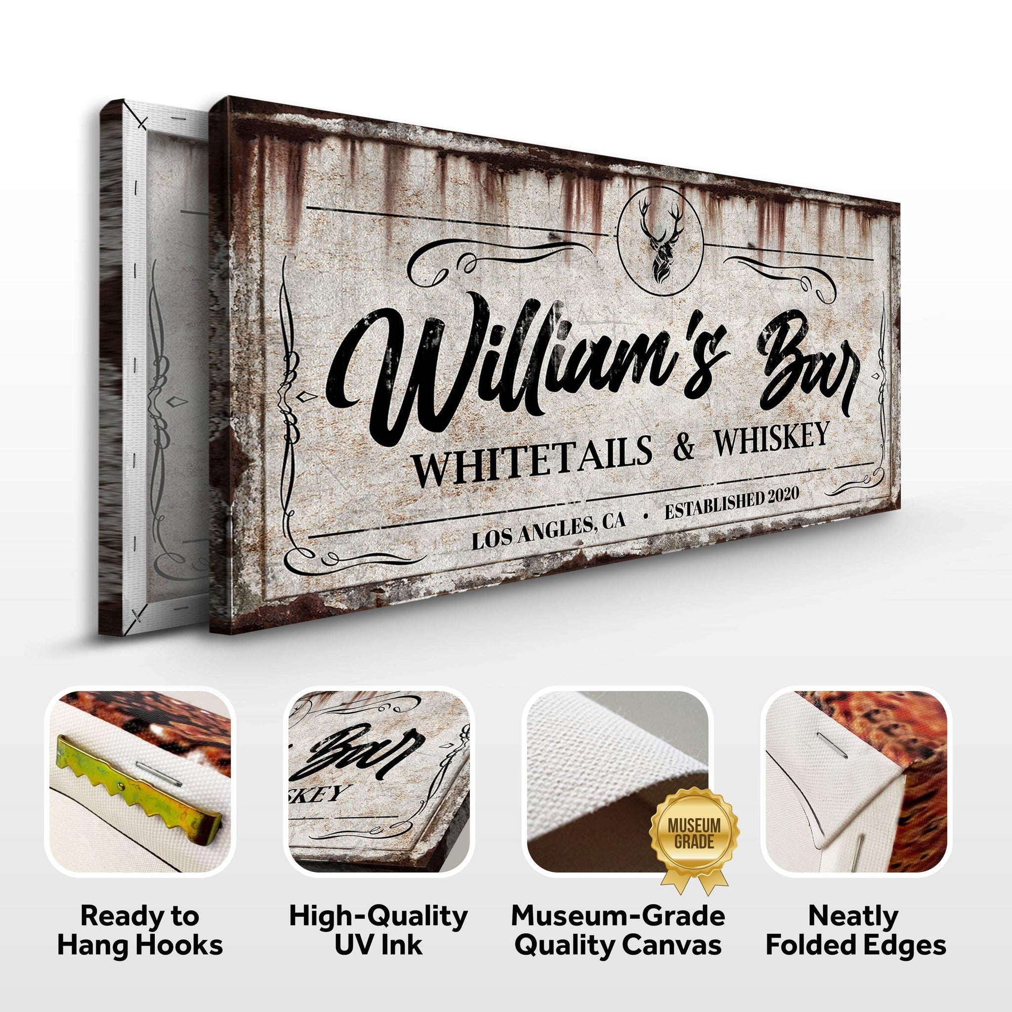 PWhitetails and Whiskey Sign: Perfect for Personalized Basement Bar Sign and Man Cave Wall Decor - Tailored Canvases - Flyclothing LLC