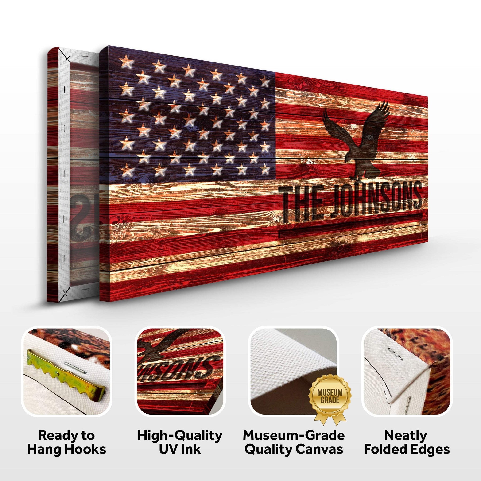 Rustic American Flag Family Name Sign - Tailored Canvases - Flyclothing LLC