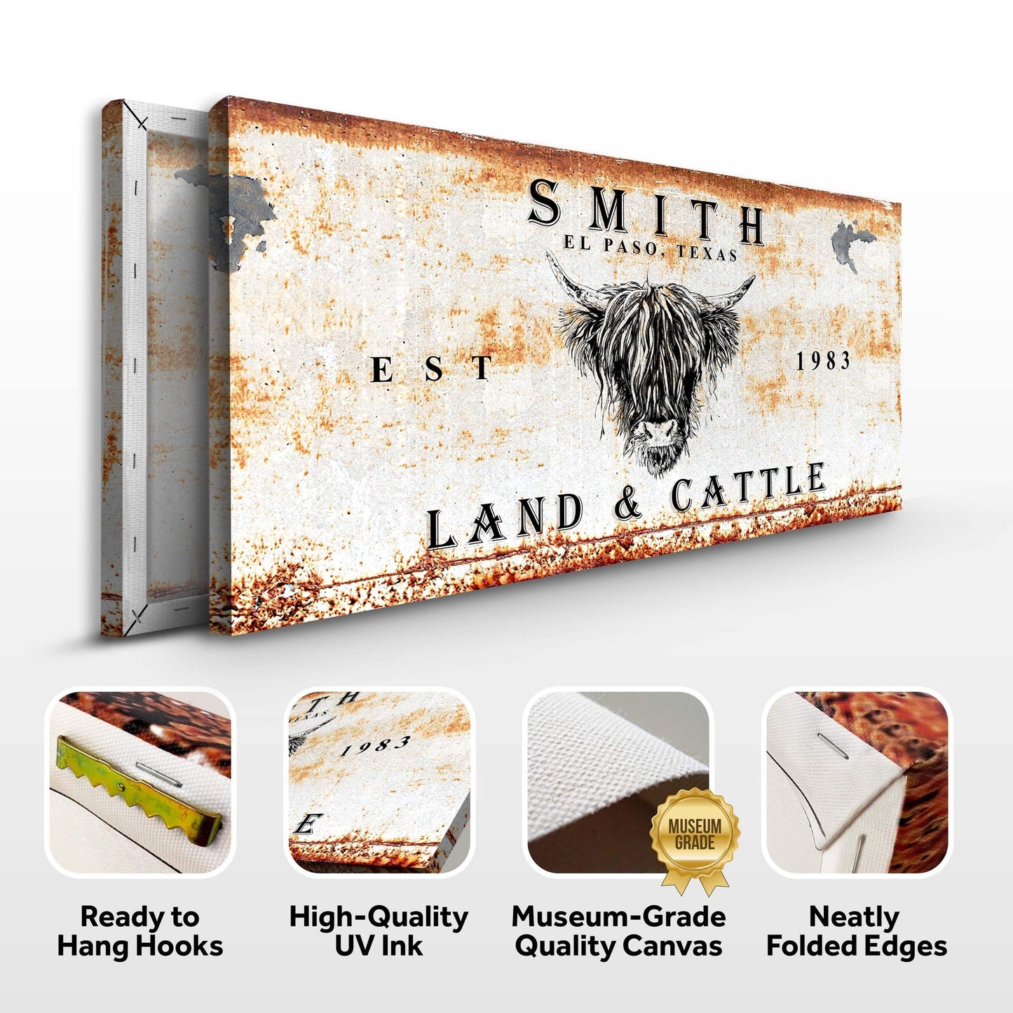 Land And Cattle Rustic Sign III - Tailored Canvases - Flyclothing LLC