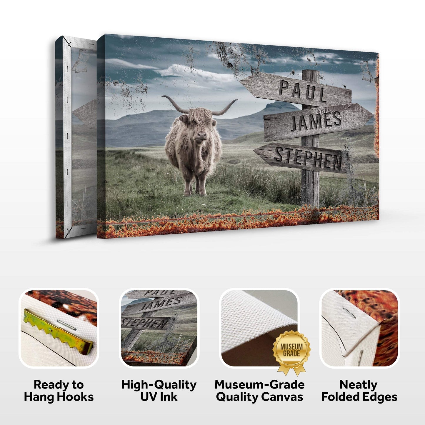 Highland Cow Rustic Sign - Tailored Canvases - Flyclothing LLC