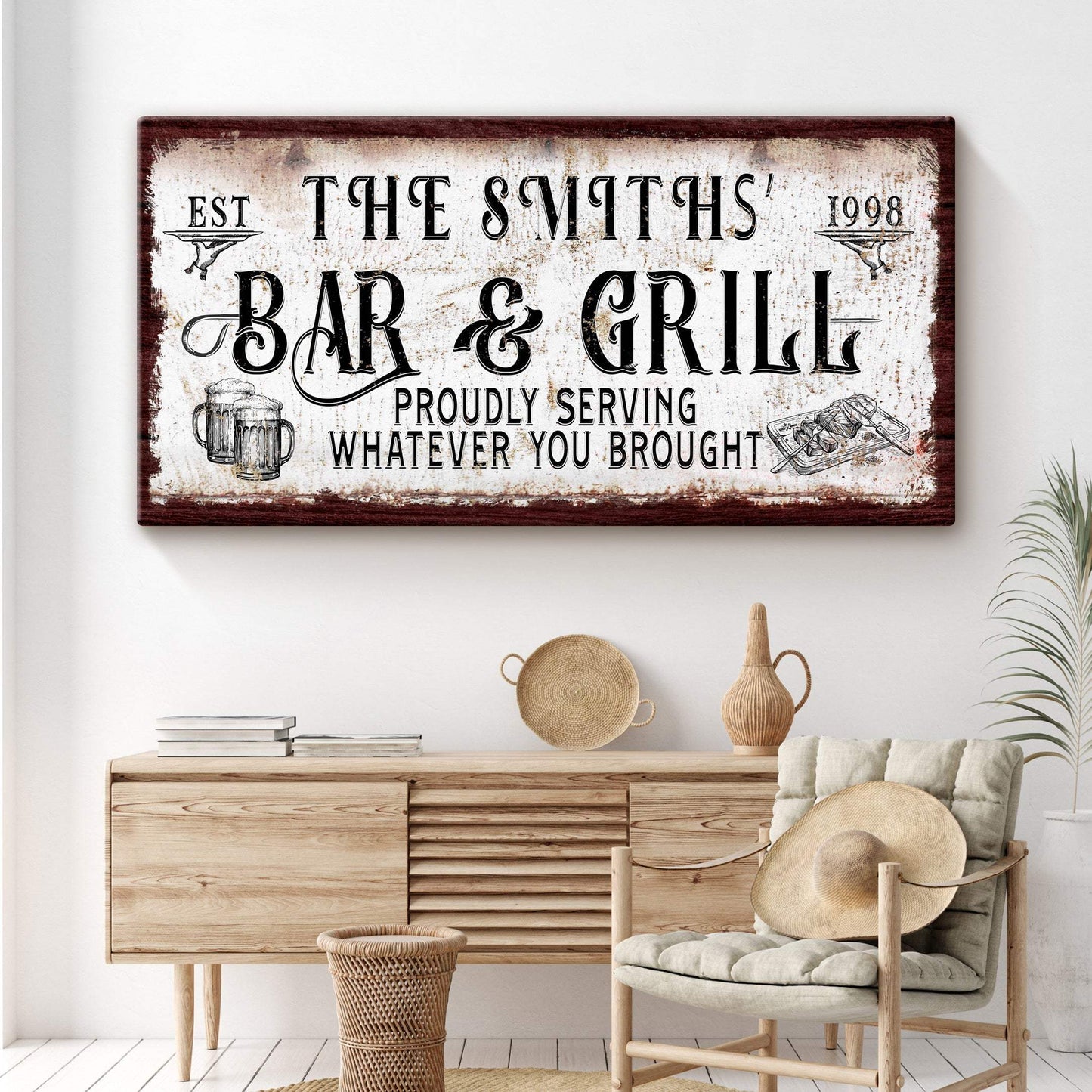 Personalized Bar and Grill Sign - Tailored Canvases - Flyclothing LLC