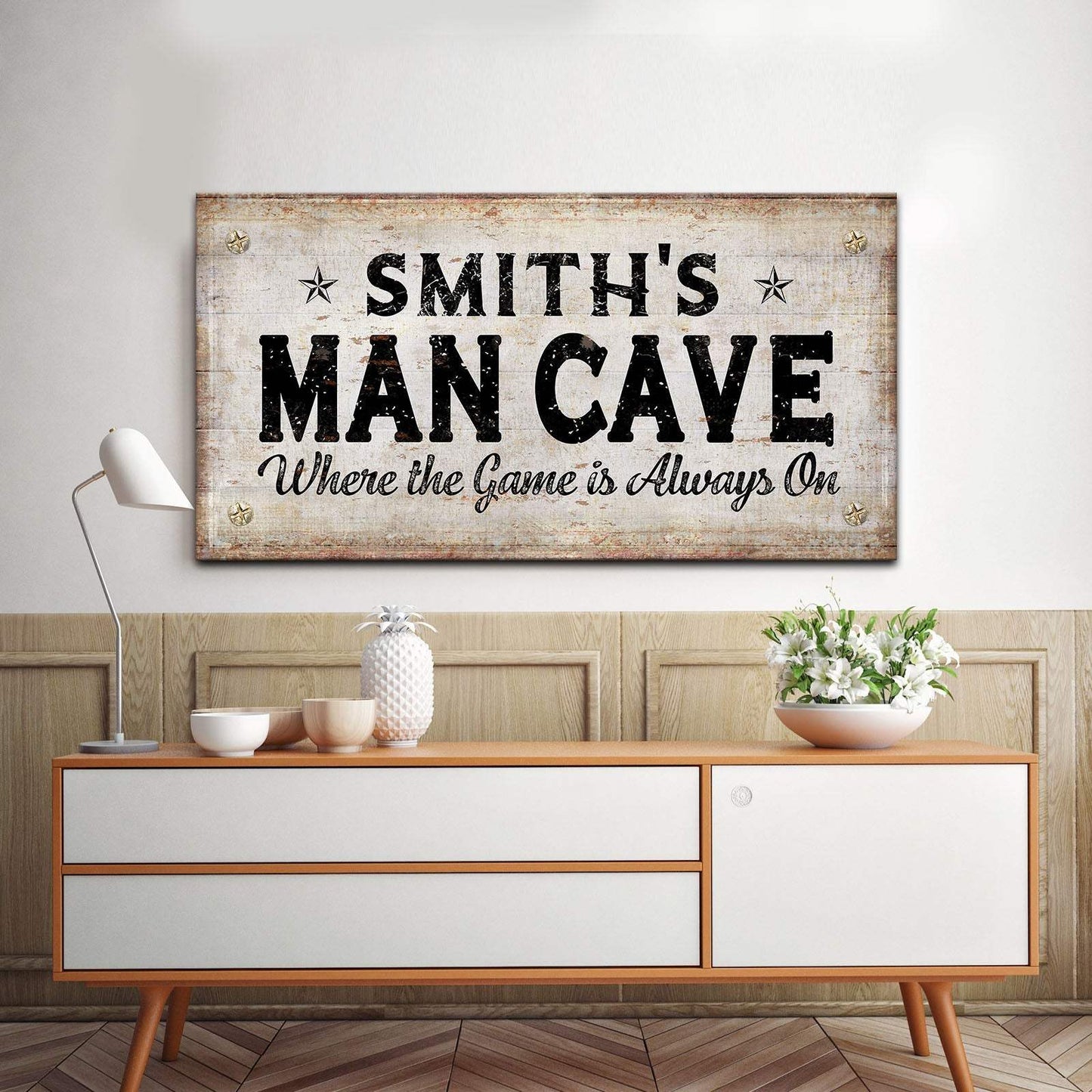 Where the Game is Always On Man Cave Sign - Tailored Canvases - Flyclothing LLC