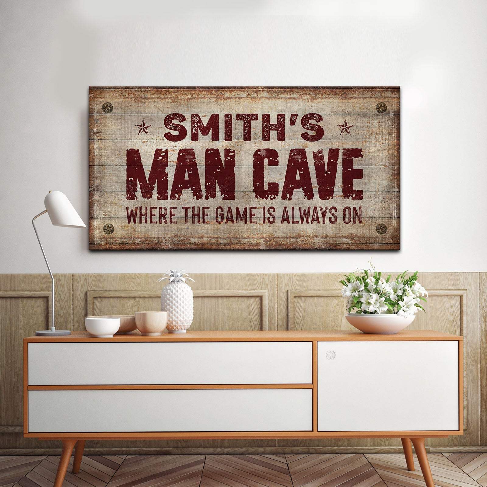 Where the Game is Always On Man Cave Sign - Tailored Canvases - Flyclothing LLC