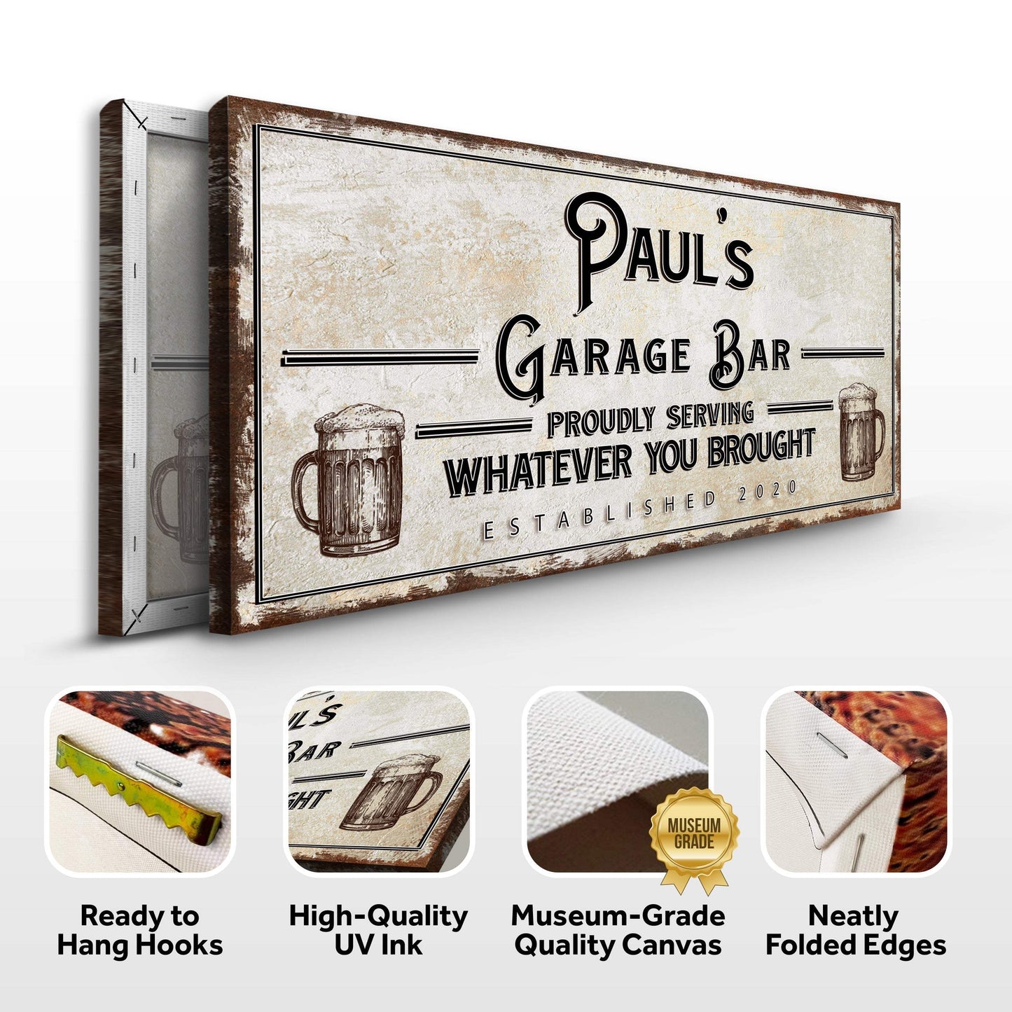 Personalized Rustic Garage Sign for Home Bar: Enhance Your Man Cave Wall Decor with Personalized Basement Bar Sign - Tailored Canvases - Flyclothing LLC
