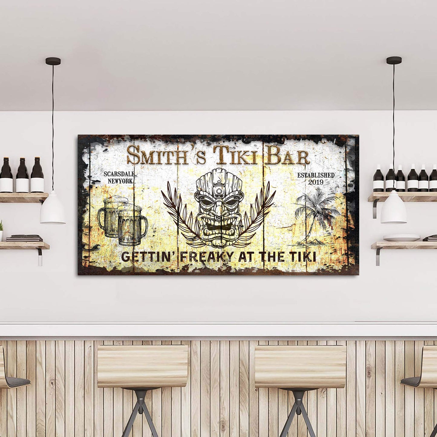 Personalized Tiki Bar Sign: Custom Bar Signs for Home Bar – Ideal For Your Basement Bar Or Man Cave Decor - Tailored Canvases - Flyclothing LLC