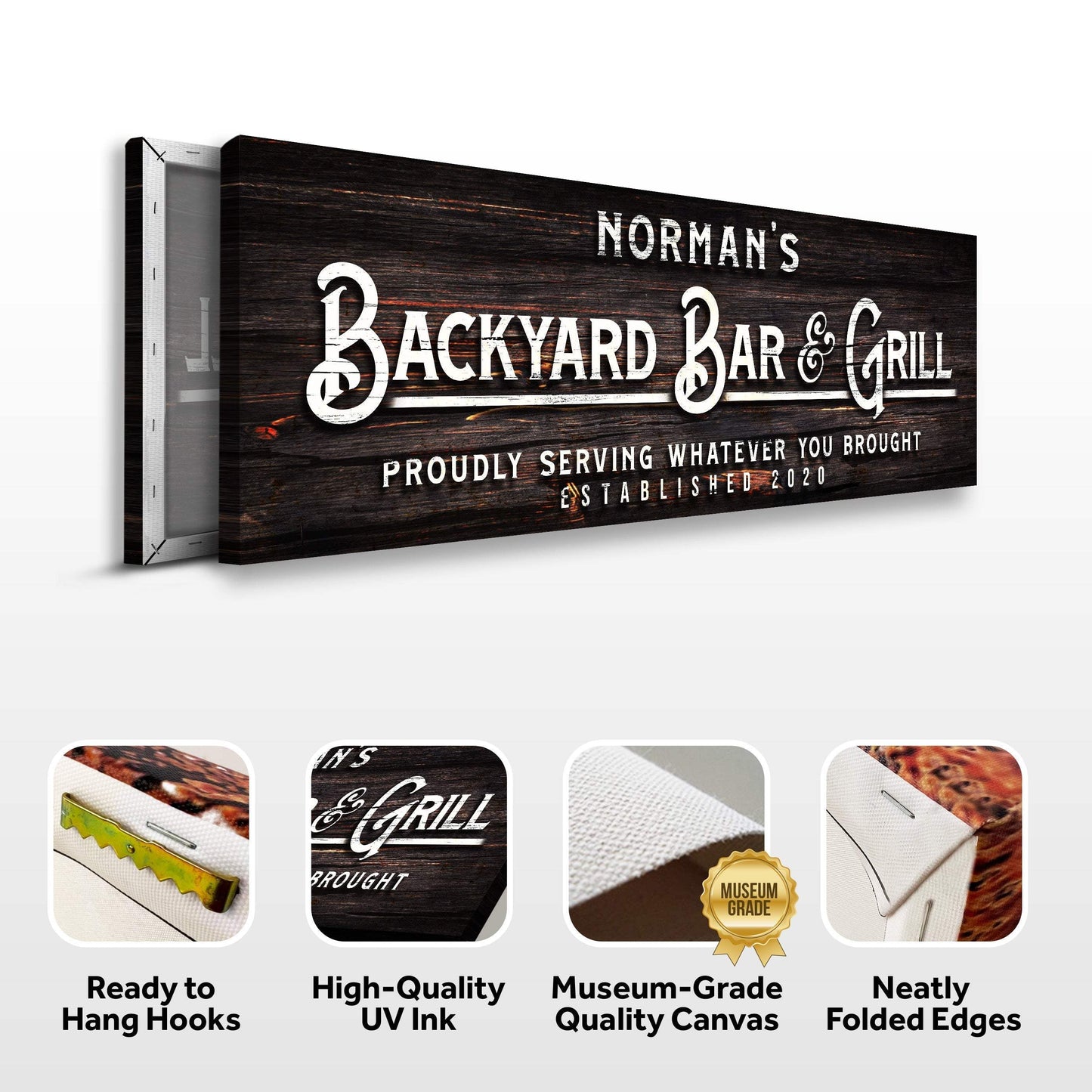Custom Backyard Bar and Grill Sign: Custom Bar Signs for Home Bar – Perfect for Outdoor Man Cave Decor - Tailored Canvases - Flyclothing LLC